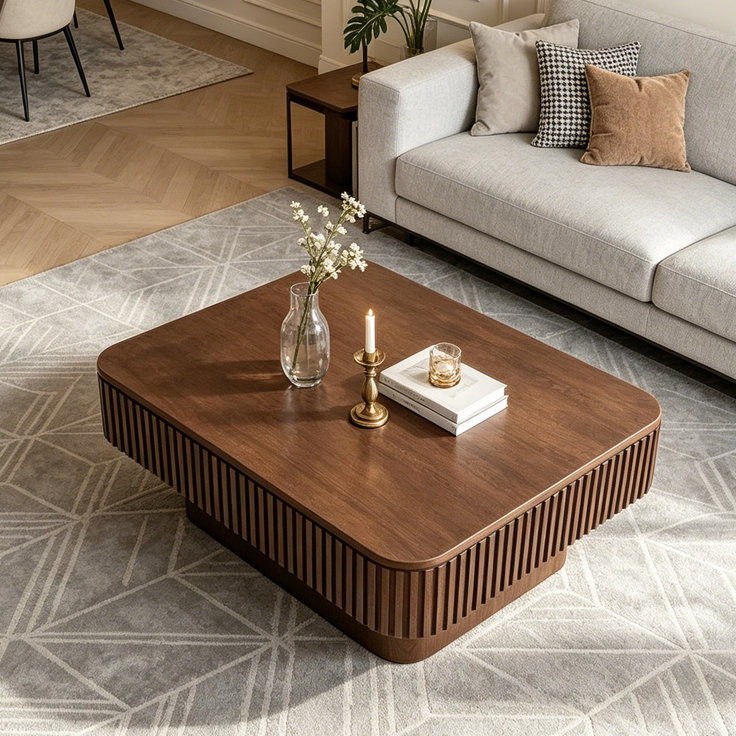 Table basse carrée 31,5 "avec rangement, Noyer