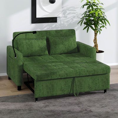 Canapé-lit convertible de 56,9 po, canapé-lit coulissant avec coussin de dossier réversible, poches latérales, deux ports USB et un support pour téléphone