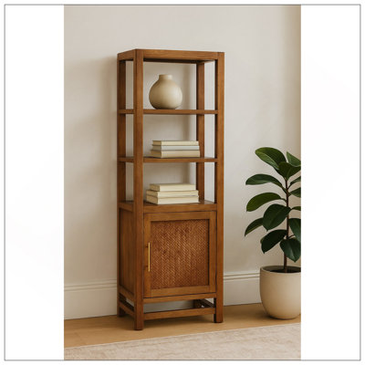 Solid Wood Open Shelf Unit With Cabinet,Brown,3-Shelf,1-Drawer
