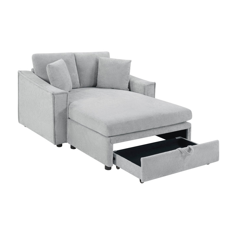 Chaise longue en velours flocon de neige 53,5 po avec tiroir de rangement coulissant et coussins, Gray