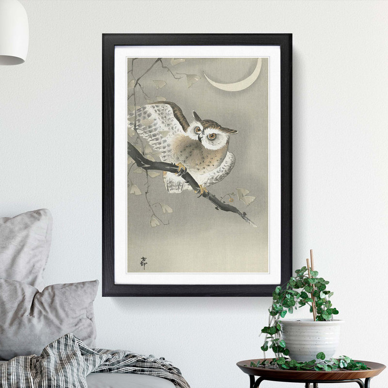 Long-Eared Owl by Ohara Koson - Picture Frame Painting Print, 48cm H x 36cm W x 2cm D, Black Framed