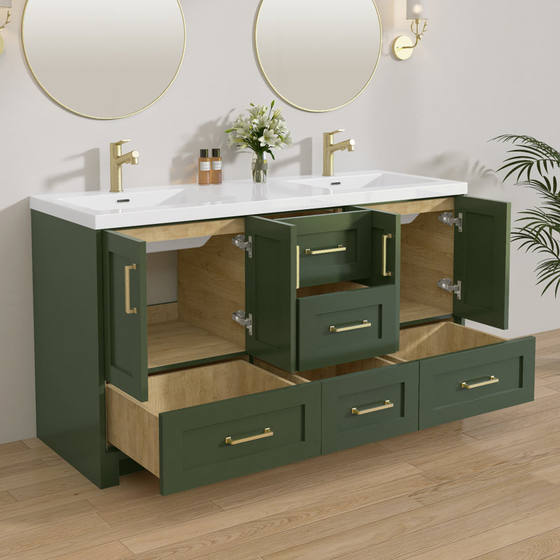 Ensemble de meuble-lavabo double 60 po Elyette, Vert, Or