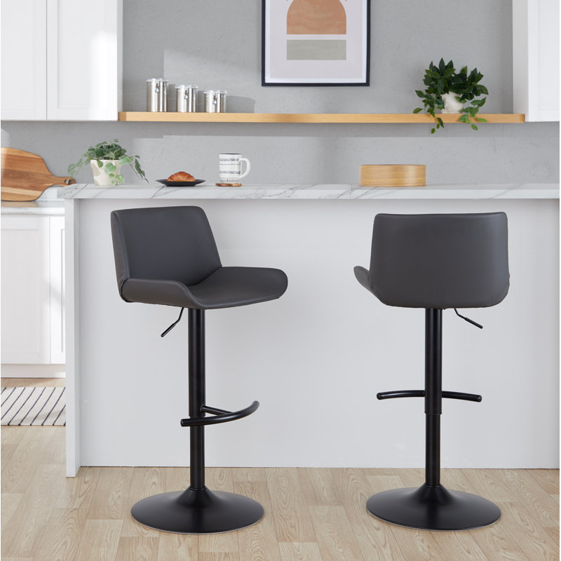 Rondell Upholstered Adjustable Barstool With Rounded T Footrest - Set Of 2, Black, Gray