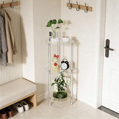 Table d'appoint à 3 niveaux en acrylique transparent au design rond, table de bout moderne pour les petits espaces, table de chevet minimaliste pour le salon, la chambre à coucher ou la salle de bain
