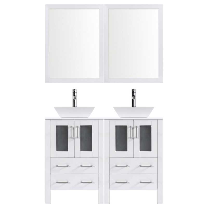 Ensemble de meuble-lavabo double 48 "avec miroir, Blanc