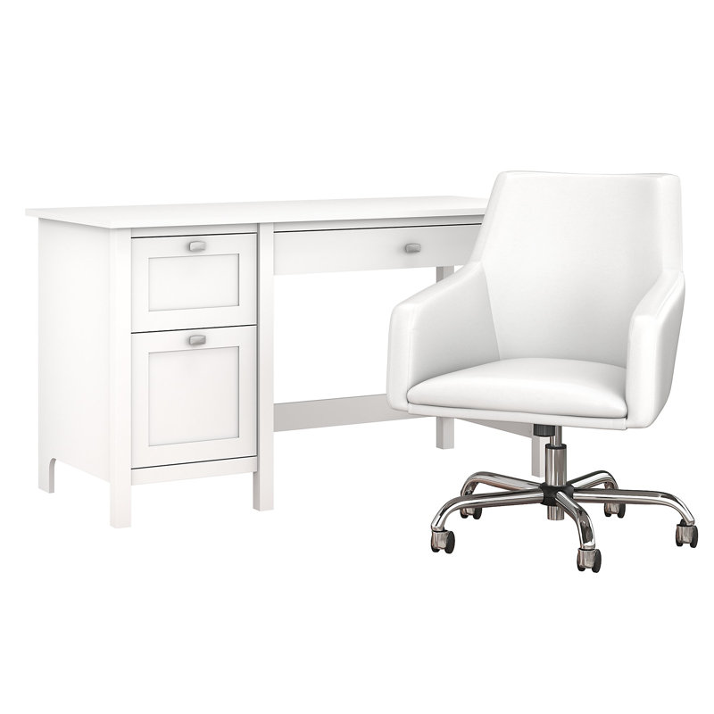 Ensemble de bureau et de chaises Kaionna, Blanc pur