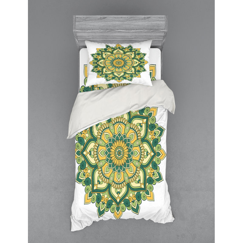 Ensemble de housse de couette en microfibre Mandala Jade / Hunter / Fern, Housse de couette simple TG + 2 articles suppléme