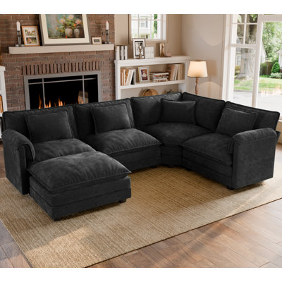 Canapé 5 pièces modulaire en U rembourré d'angle avec repose-pieds 114 po en tissu chenille