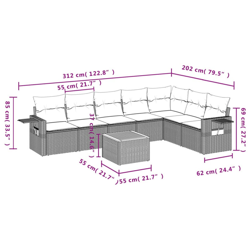 Ensemble de canapé de jardin Vidaxl beige, blanc crème