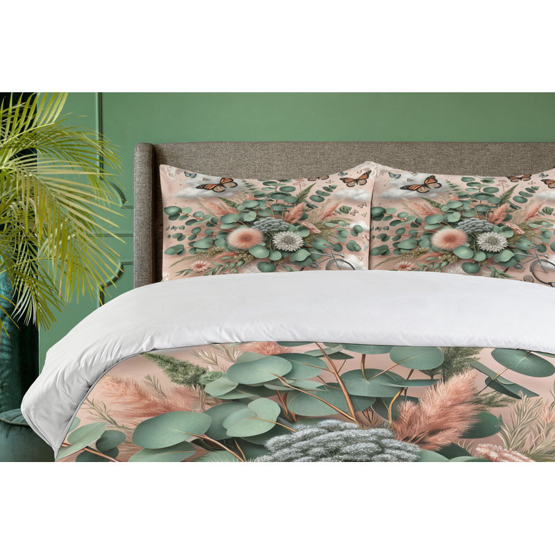 Floral Eucalyptus Duvet Cover, Queen Duvet Cover + 2 Standard Shams