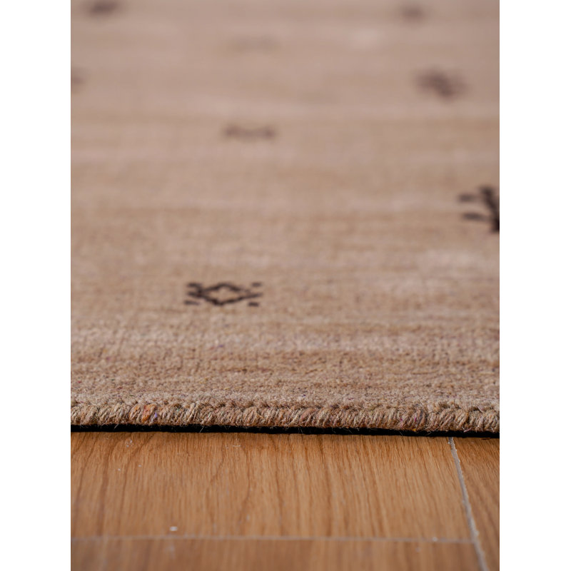 Tapis en laine nouée à la main et à tisser à la main Ownby - carré, couleur brun chameau, design moderne contemporain, tapis antidérapants faits à la main et épais pour le salon, la chambre à coucher