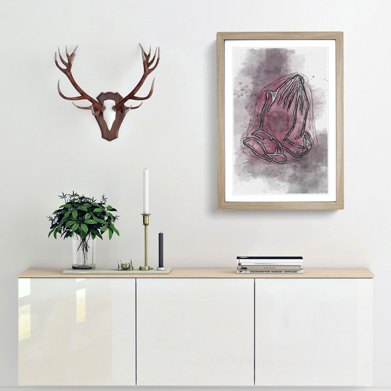 Praying Hands in Abstract - Picture Frame Graphic Art Print, Oak, 76cm H x 50cm W x 2cm D
