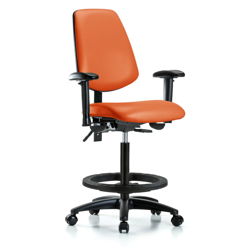 Caleb Vinyl Drafting Chair, Casters, Included, Orange