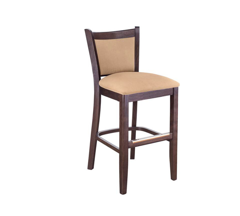 Kendra Upholstered Counter Stool with Solid Wood Frame, Walnut, Beige