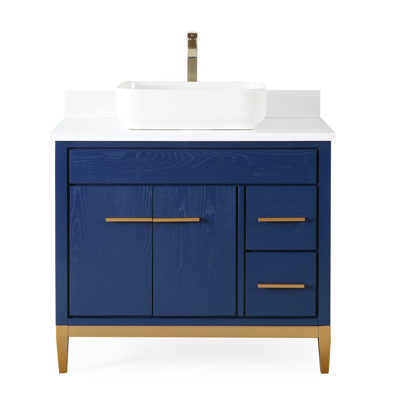 Andreka 36'' Single Bathroom Vanity with Top, Blue, White