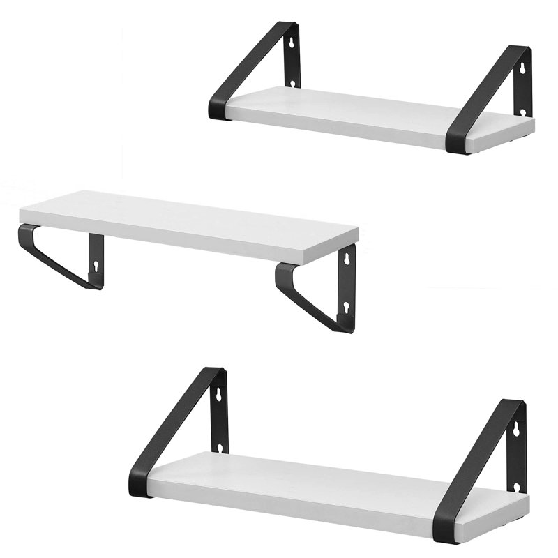 Diya 3 Piece Bracket Shelf, White/Black