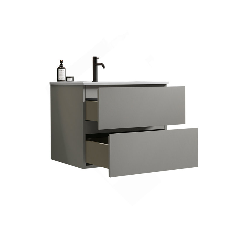 Meuble-lavabo mural 24 po avec lavabo, Gris