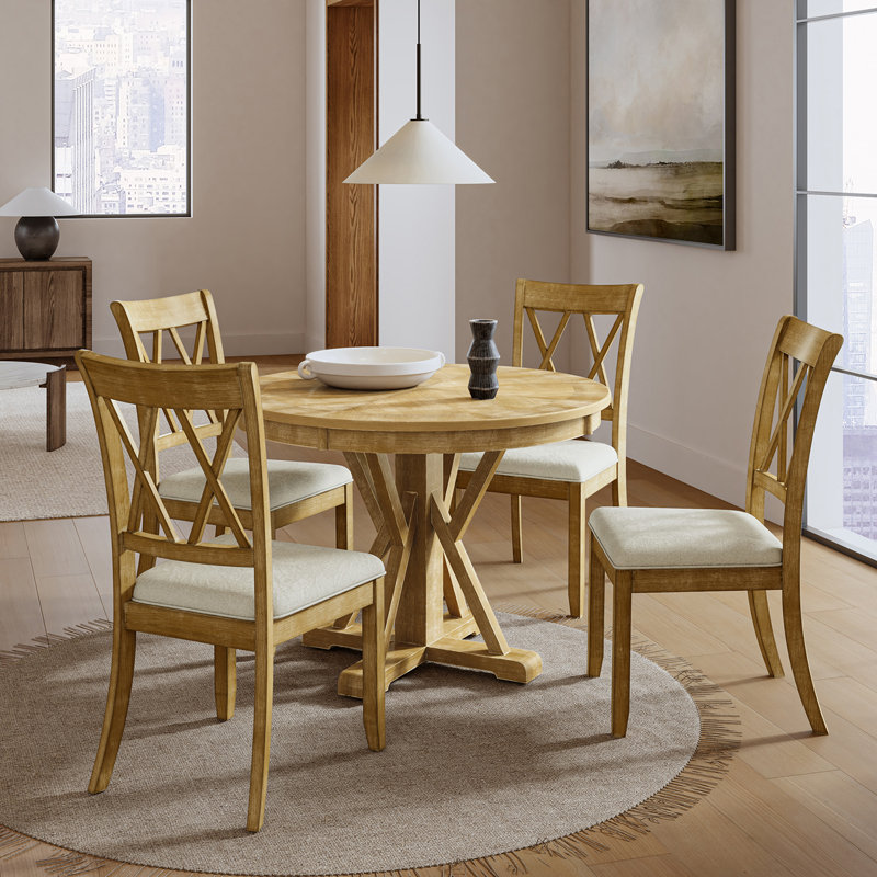 Ensemble de salle à manger à piédestal en bois 5 pièces Amoz