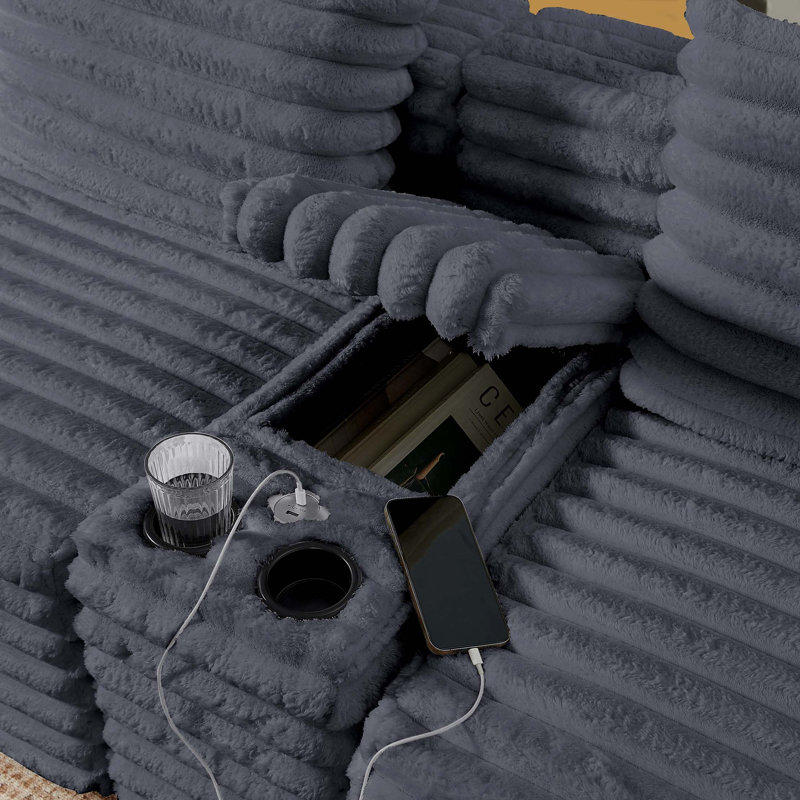 Canapé d'angle modulaire Cloud Couch 127 avec ports USB et porte-gobelets, Velours côtelé gris