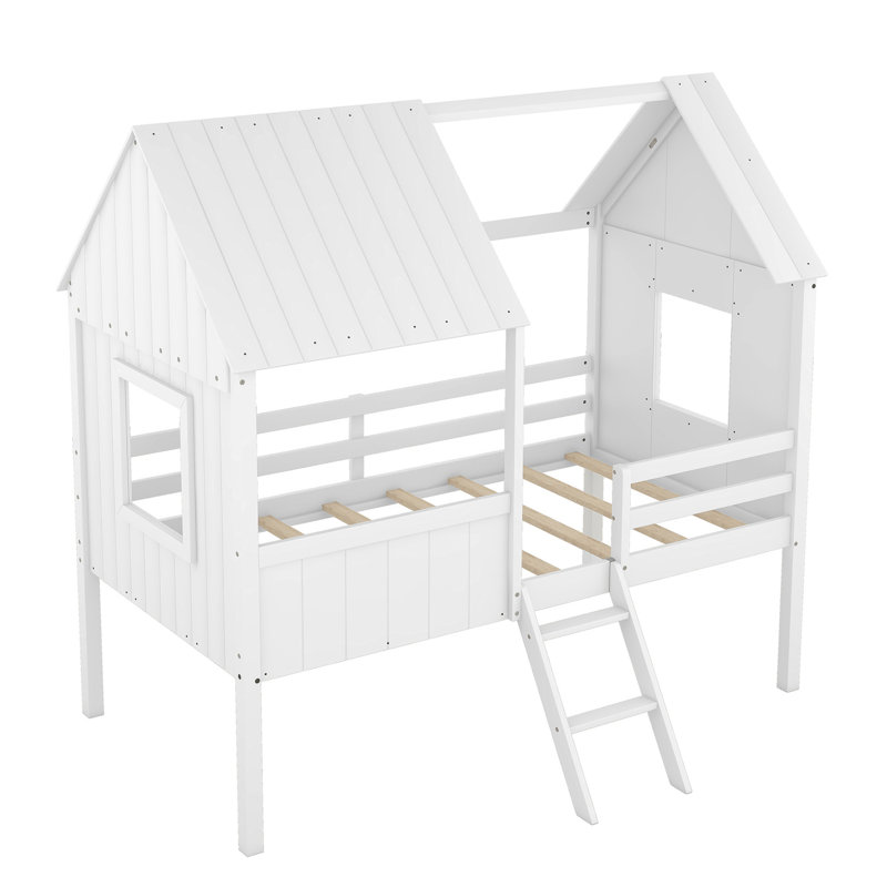 Lit simple simple White House - avec un espace semi-fermé pour l'intimité et le divertissement avec deux fenêtres latérales rehaussant le décor de la chambre à coucher (blanc