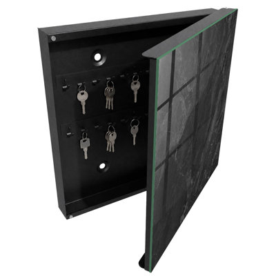 Decorative key box for wall, Opens to the right, 30x30x5, Black, The elegance of black and the depth of structure, 