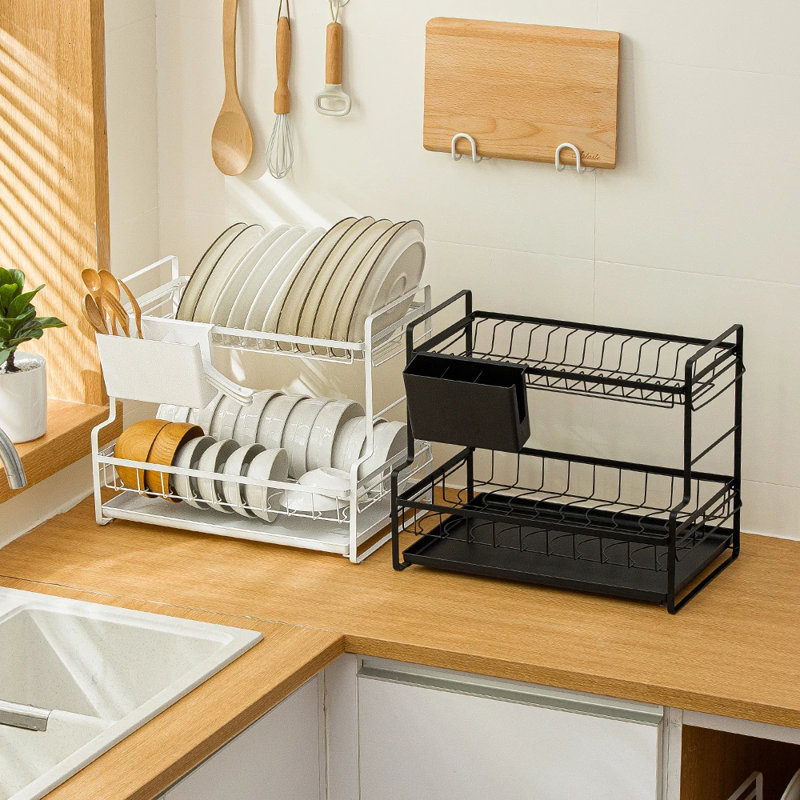 Stainless Steel Two Tier Dish Rack, Black