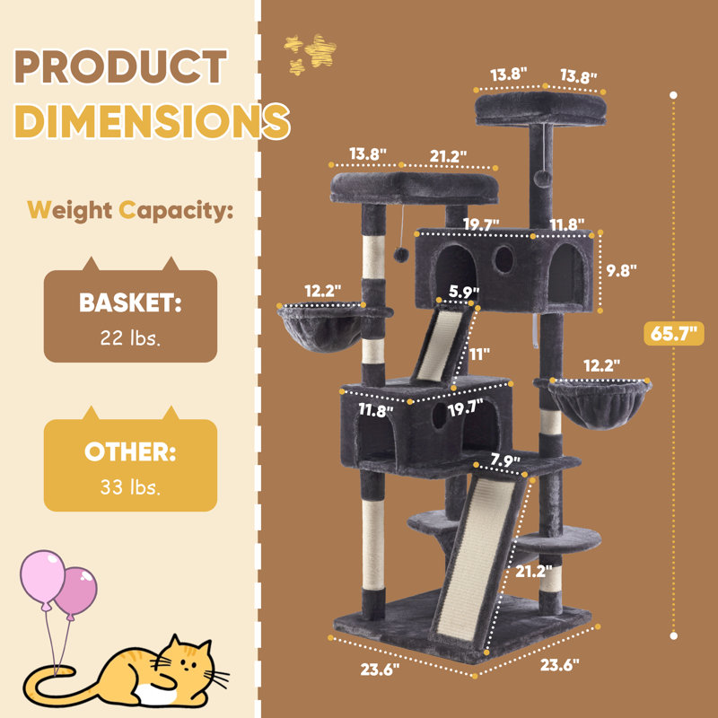 66'' H Carpet Cat Tree Platforms and Condos Included, Navy Blue