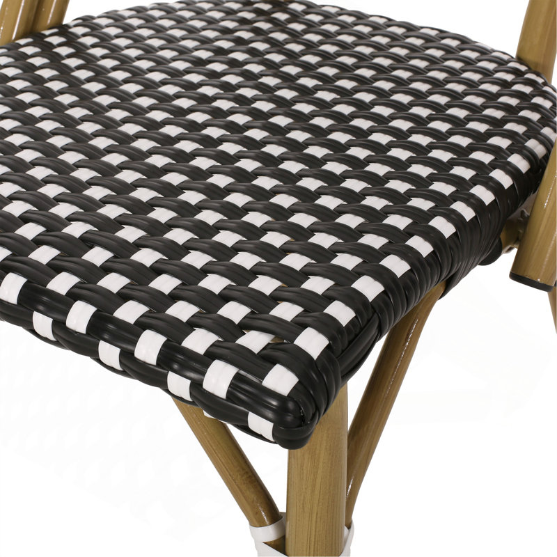 Ensemble de 2 chaises bistro d'extérieur en ratine et aluminium PE, Blanc/Noir