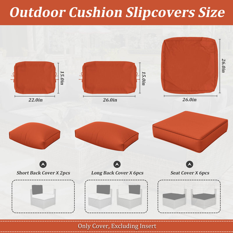 14-Piece Outdoor Seating Group Cushion Cover, Only Covers, Orange