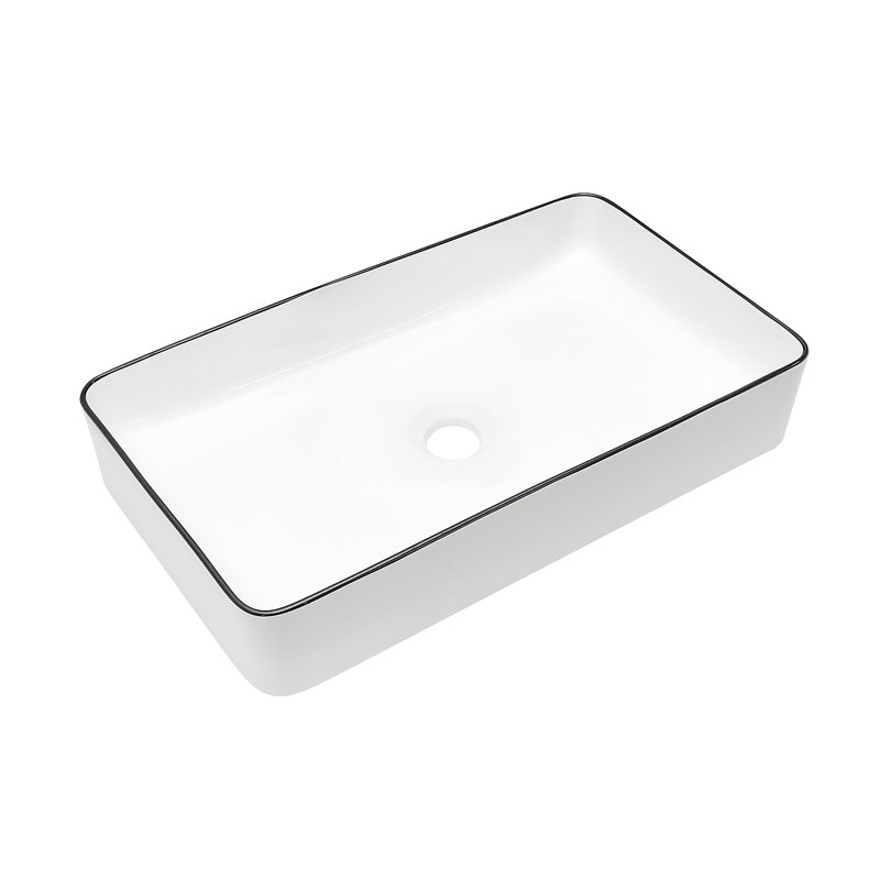 Lavabo de salle de bain vasque rectangulaire 24 "x 14" en céramique blanche, Blanc/Noir