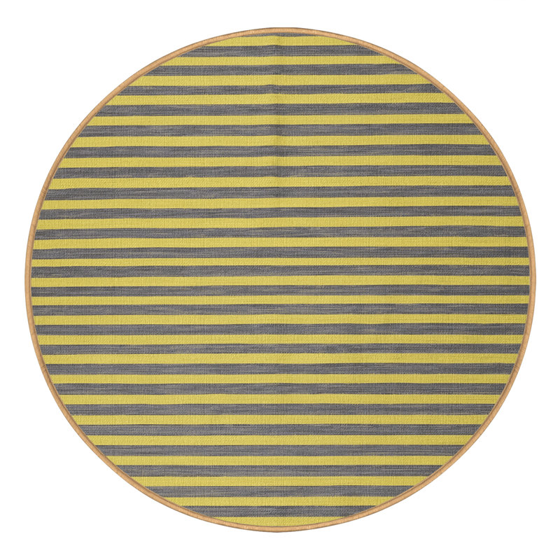 Tapis brun à rayures horizontales lavable à la machine, Rond 5 pi