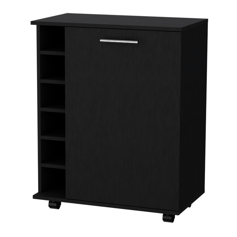 Chariot de cuisine noir avec 6 tablettes et un bar au design fonctionnel et spacieux