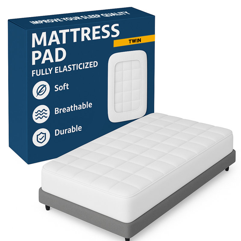Kopervik Quilted Mattress Pad, Fitted Elastic Protector Cover, Deep Pocket up to 18 Inches, Machine Washable, Twin