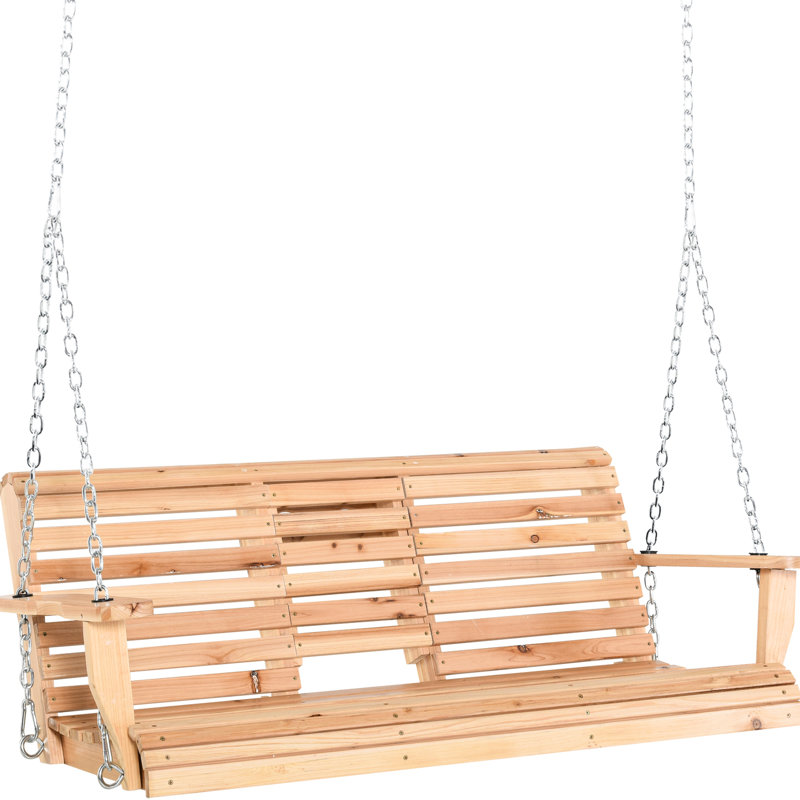 Balancelle d'extérieur pour porche, résistante à l'eau, capacité de 200 kg, construction en bois, avec chaîne en acier robuste, couleur naturelle.