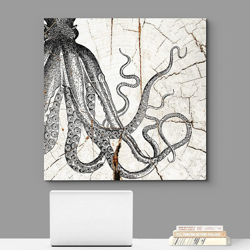 Art nautique, animaux nautiques, pieuvre, vie nautique, impression sur toile, H 24 po x l 24 po x 1,5 po