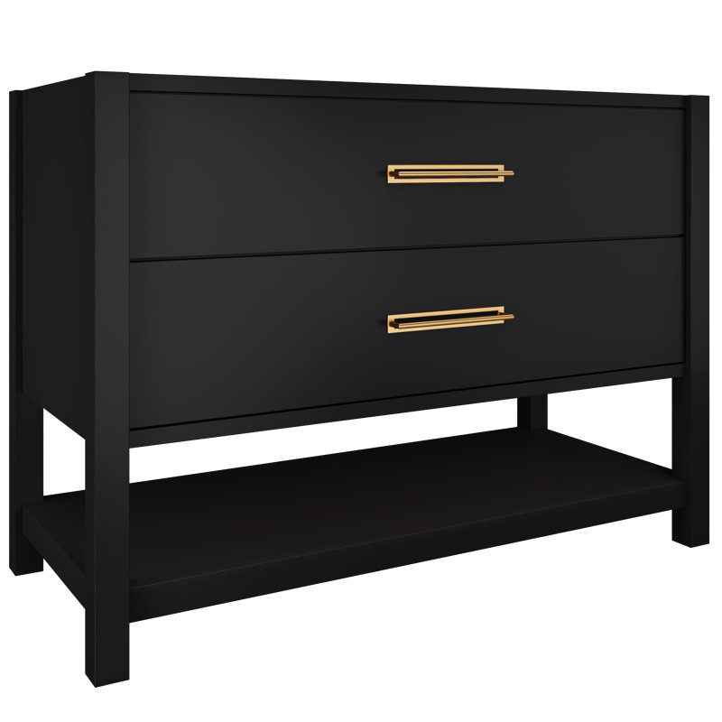Kiawah Two-Drawer Single Bath Vanity, Noir, Satin Gold, 48"