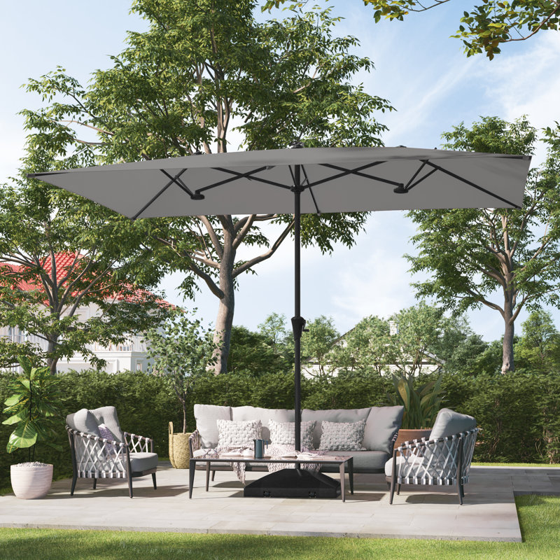 Grand parasol rectangulaire rectangulaire à double face pour marché, Gris, H 7 pi 8 po x l 10 pi 8 po x P 6 pi 9 po