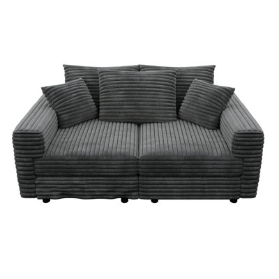 82.7" Modern 3 - Seat Corduroy , Grey Color, Comfy Upholstered Cloud Couch, Deep With Multiple Pillows, Material, Density Sponge And Spring Support, Matching Ottomans Grey, Couch Removable ,