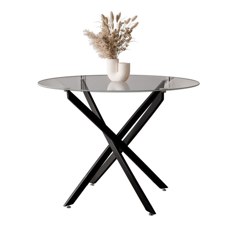 Cihan Glass Top Metal Base Dining Table