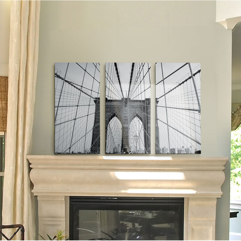 «Brooklyn Bridge», ensemble de 3 reproductions de photos sur toile, H 24 po x l 36 po x P 1,5 po