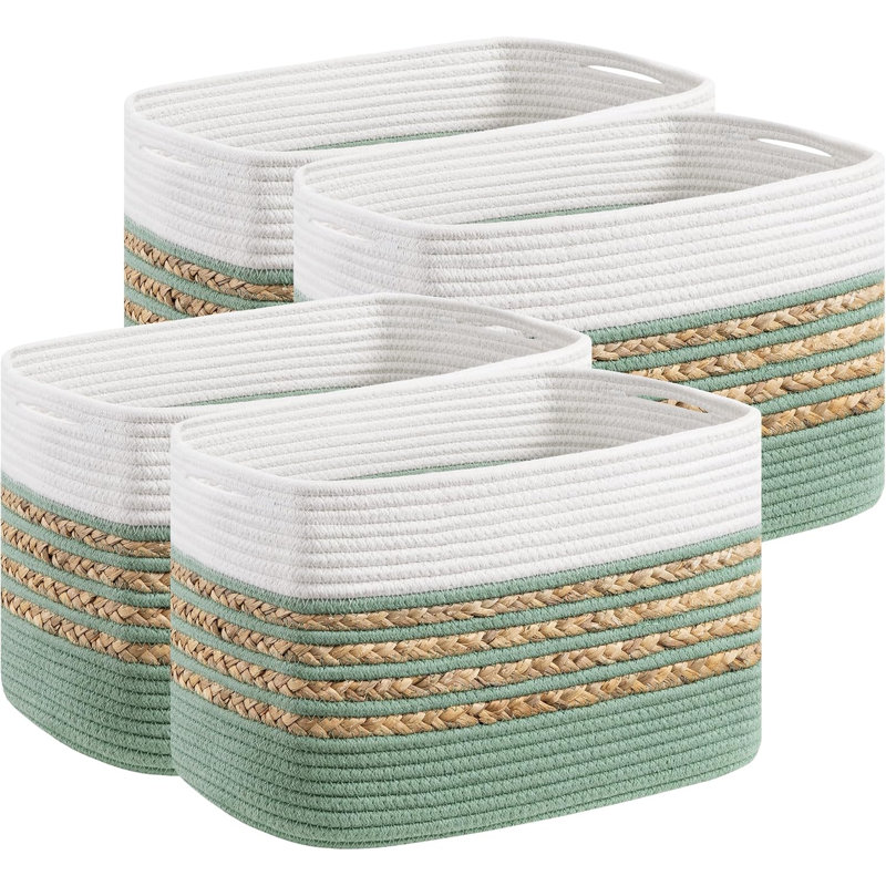 4 paniers de rangement en corde de coton tissé vert 4 pièces