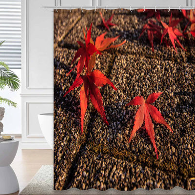 Red Maple Leaves Autumn Japan Shower Curtain with 12 Hooks