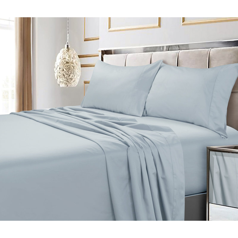 600 Thread Count 100% Cotton Sateen Sheet Set, California King Sheet Set, Sky Blue
