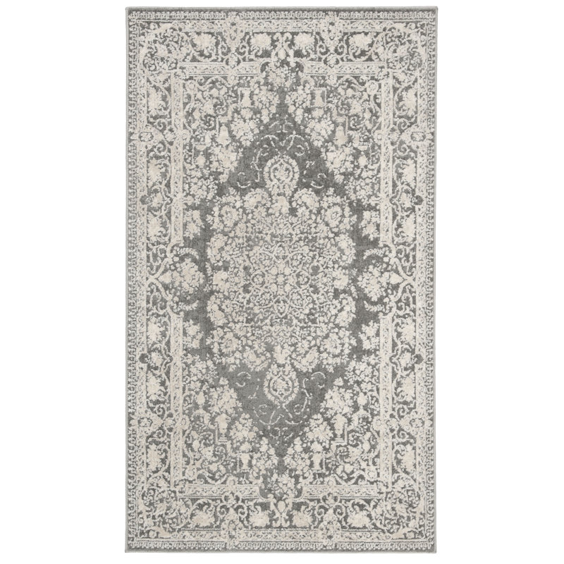 Tapis oriental gris foncé / crème Calidia, Rectangle 2 pi 3 po x 3 pi