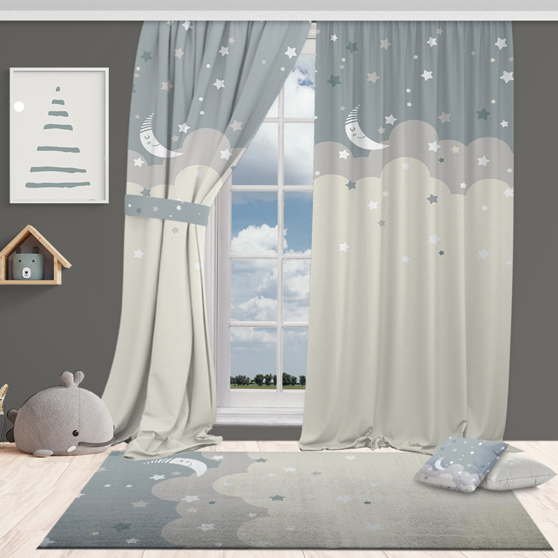 Lined Blackout Thermal Sleeping Moons and Stars Single Panel Curtain, 52" W x 108" L