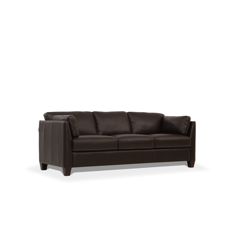 Mattia 81" Genuine Leather Flared Arm Sofa, Chocolate Genuine Leather