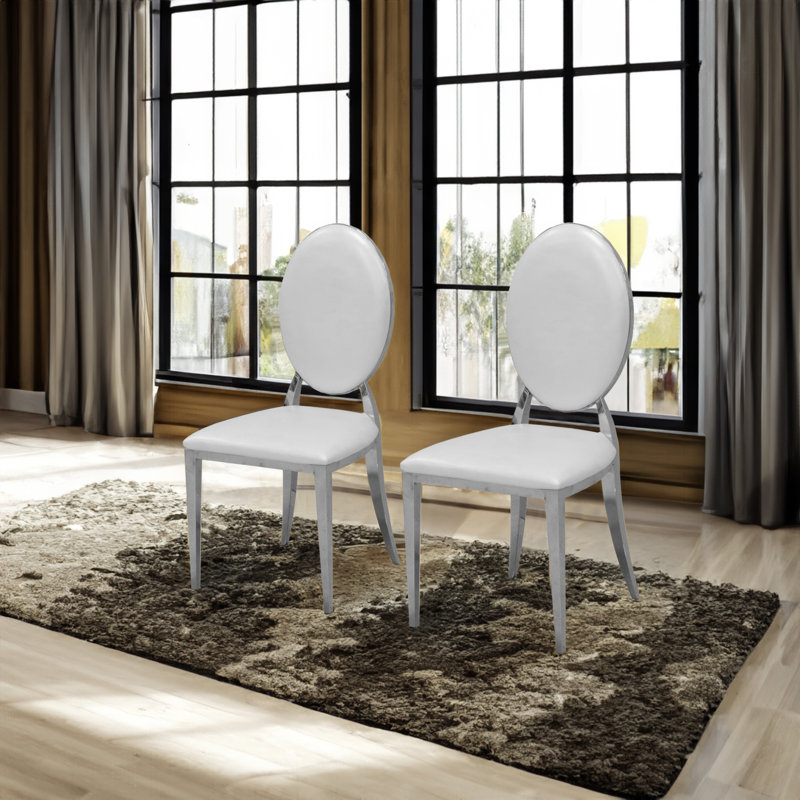Chaises de salle à manger modernes, chaises de cuisine en similicuir Dilks, Blanc, Argent argent