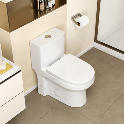 Mocoloo One-Piece Toilet 24"L x 13"W Ceramic Dual Flush 1.1/1.6 GPF Elongated Toilet 11.8" Rough-In Skirted Toilet with Soft Close Seat