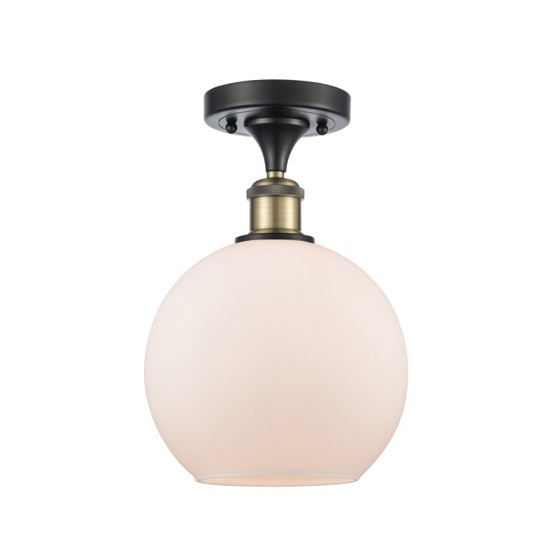 Plafonnier semi-encastré 1 lumière 8 po Cindi, Blanc mat, Ampoule non incluse, Noir / laiton antique