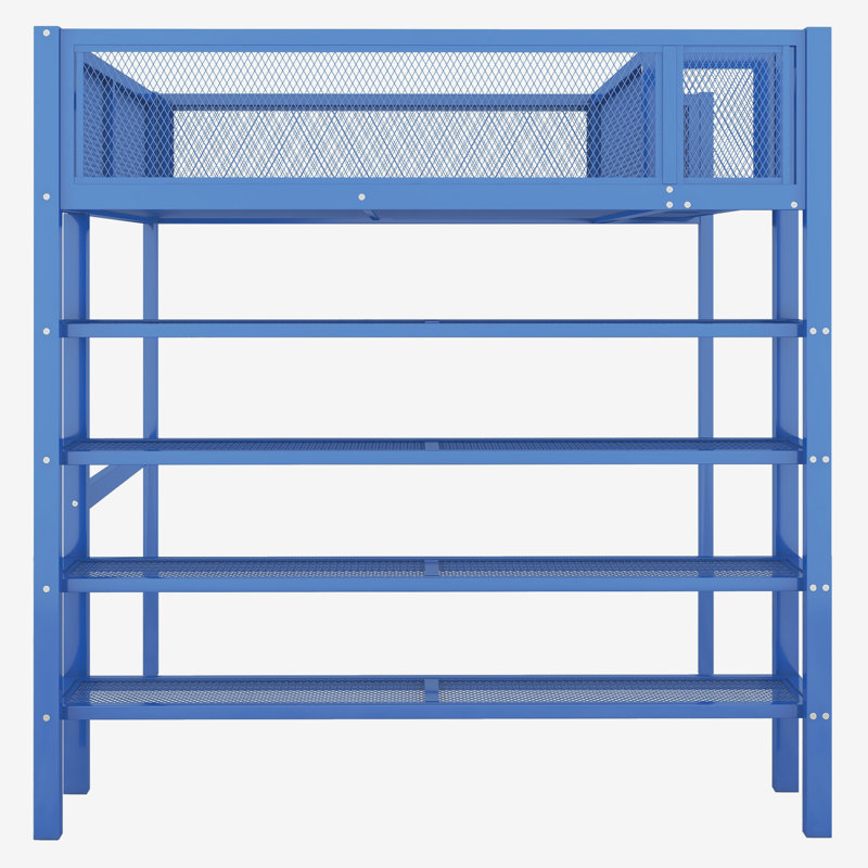 Lit mezzanine en métal avec bibliothèque, pour enfants, adolescents, adultes, Double, Bleu